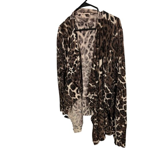 Leopard Print Open Front Cardigan Sweater with Glitter Accents - Picture 3 of 7